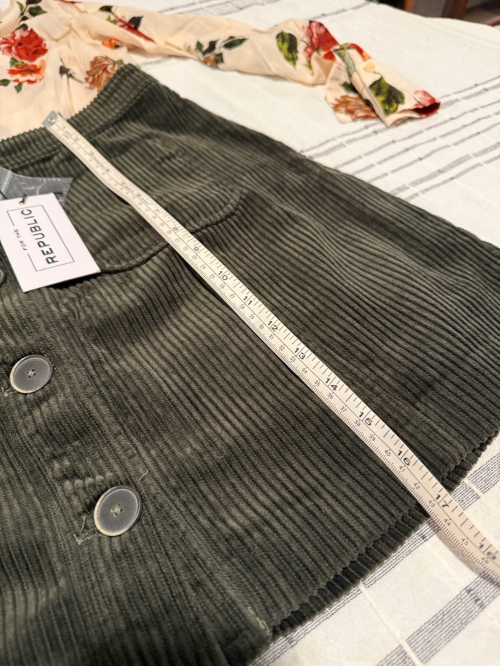 For The Republic Olive Green Corduroy Button-Front Skirt - Picture 5 of 6